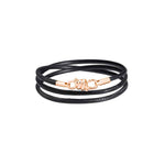 Load image into Gallery viewer, Bracciale Nodo Dodo con chiusura in oro rosa 9Kt e cordino in pelle nera, simbolo di unione e stile raffinato.

