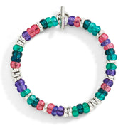 Bracciale Rondelle DoDo in argento 925, plastica riciclata e acciaio, colore viola, con moduli circolari mobili, chiusura t-bar.