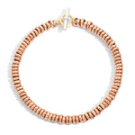 Load image into Gallery viewer, Bracciale Rondelle DoDo in oro rosa 9K con chiusura T-bar in argento 925 e anello brisè in oro giallo 18K, design elegante e unisex.
