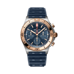Load image into Gallery viewer, Breitling Chronomat B01 42 con cassa in acciaio e oro rosso 18 carati da 42 mm e quadrante blu protetto da vetro zaffiro bombato.
