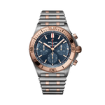 Load image into Gallery viewer, Breitling Chronomat B01 42 cassa acciaio e oro rosso con quadrante blu e lunetta caratteristica con cavalieri.
