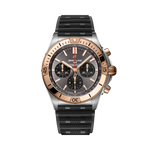 Load image into Gallery viewer, Breitling Chronomat B01 42 cassa in acciaio e oro rosso con quadrante nero e lunetta unidirezionale.
