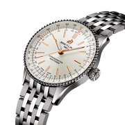 Fondello avvitato in acciaio inossidabile del Breitling Navitimer Automatic 36, modello meccanico a carica automatica con calibro Breitling 17 e riserva di carica circa 38 ore.