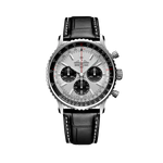Load image into Gallery viewer, Orologio Breitling Navitimer B01 Chronograph 43 con quadrante blu, 43 mm in acciaio inossidabile, dettagli cronografo con tre contatori neri e lancette luminescenti.
