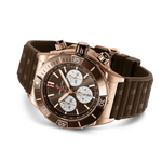 Load image into Gallery viewer, Cinturino marrone in caucciù con fibbia pieghevole in oro rosso.
