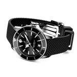 Load image into Gallery viewer, Cinturino in caucciù nero con chiusura pieghevole in acciaio inox dell&#39;orologio Breitling Superocean Heritage B31 Automatic 40
