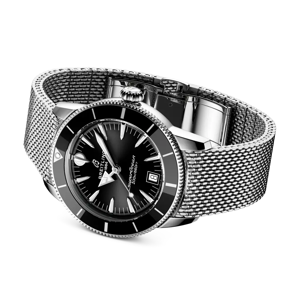 Bracciale in acciaio inox a maglia milanese con chiusura pieghevole dell'orologio Breitling Superocean Heritage B31 Automatic 40