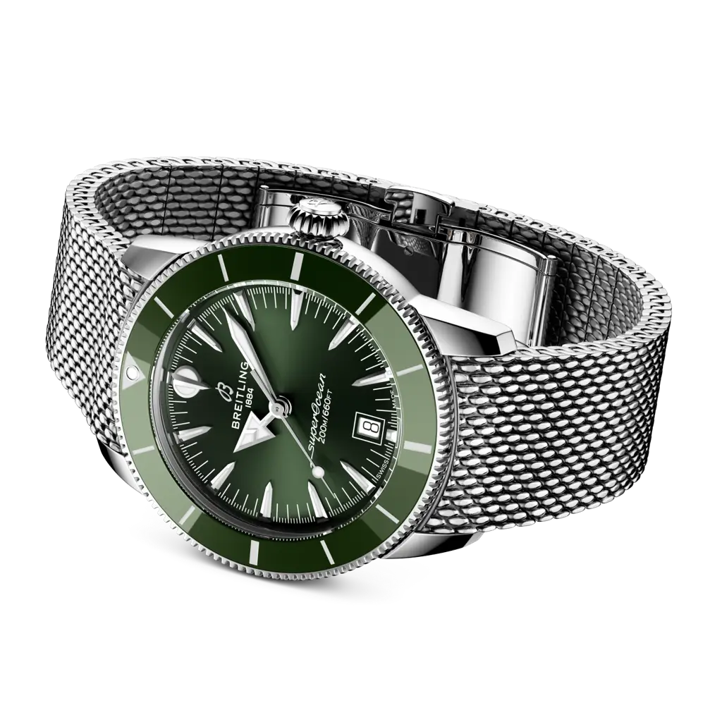 Bracciale in acciaio inox a maglia milanese con chiusura pieghevole dell'orologio Breitling Superocean Heritage B31 Automatic 42