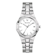 Bulova Octagon Lady 96M172 con cassa in acciaio da 32 mm e quadrante bianco con indici a bastoni.