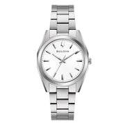 Bulova Surveyor Lady 96L347 con cassa rotonda in acciaio inox da 31 mm e quadrante bianco.