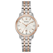 Bulova Sutton Lady 96P233 con cassa in acciaio inox e quadrante in madreperla con diamanti.