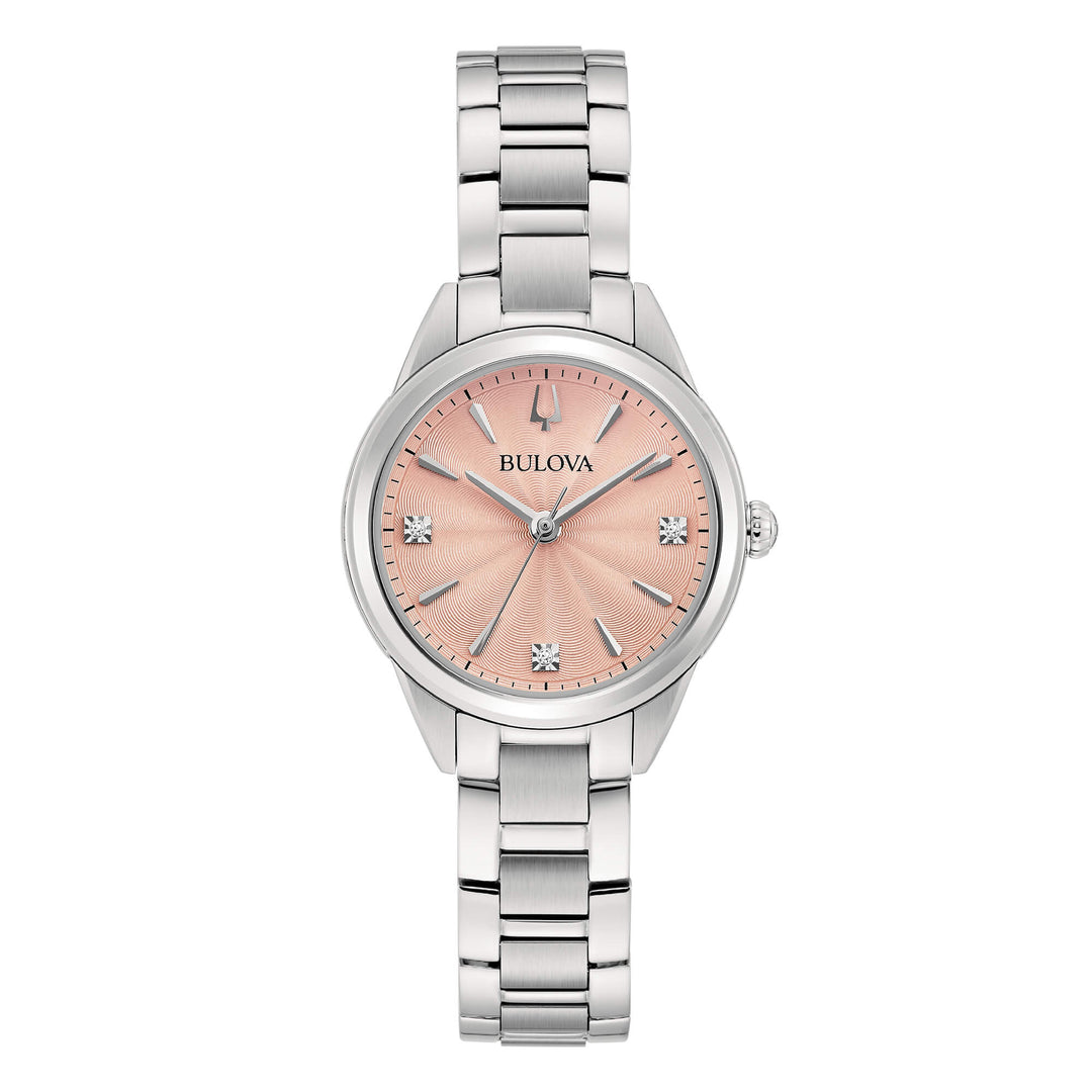 Bulova Sutton Lady Petite 96P253 con cassa in acciaio e quadrante turchese con diamanti.