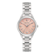 Bulova Sutton Lady Petite 96P253 con cassa in acciaio e quadrante turchese con diamanti.