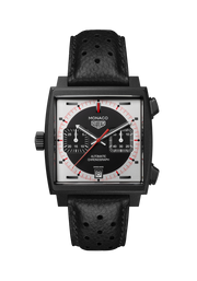 Tag Heuer Monaco Chronograph Stopwatch CAW218F.FC6356 - cassa titanio - cinturino in pelle nera - quadrante bianco/nero con cronografo e datario
