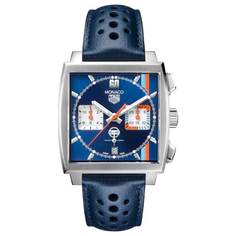 Tag Heuer Monaco Chronograph x Gulf CBL2115.FC6494 - cassa acciaio - cinturino blu - quadrante blu con cronografo e datario