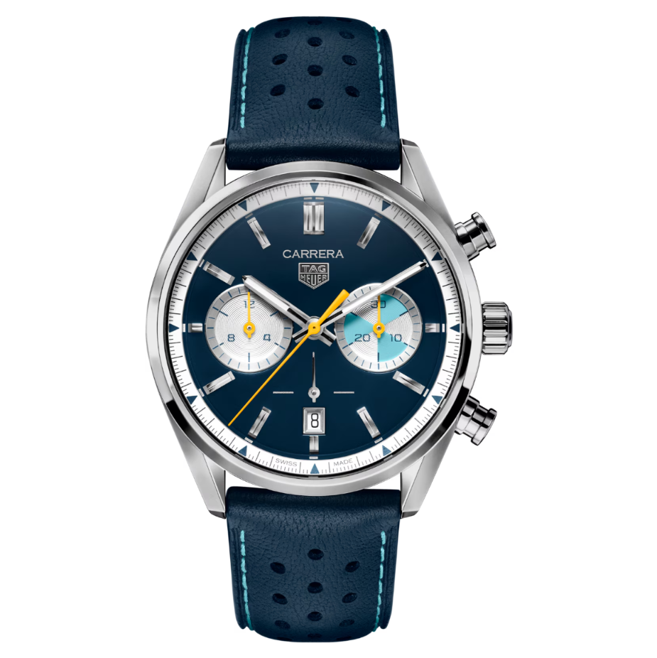 Tag Heuer Carrera Chronograph CBN201N.FC6620 - cassa acciaio - cinturino blu in pelle - quadrante blu con cronografo e datario