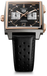 Load image into Gallery viewer, Tag Heuer Monaco Chronograph CDW2150.FC8360 - cassa titanio e oro rosa 18kt - cinturino pelle nero - quadrante nero con datario e cronografo