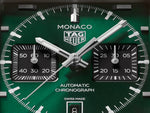 Load image into Gallery viewer, Tag Heuer Monaco Chronograph CDW2180.FC8360 - cassa titanio - cinturino pelle nero - quadrante verde con datario e cronografo