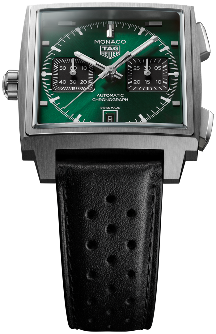 Tag Heuer Monaco Chronograph CDW2180.FC8360 - cassa titanio - cinturino pelle nero - quadrante verde con datario e cronografo