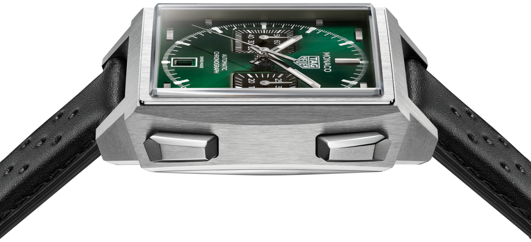 Tag Heuer Monaco Chronograph CDW2180.FC8360 - cassa titanio - cinturino pelle nero - quadrante verde con datario e cronografo