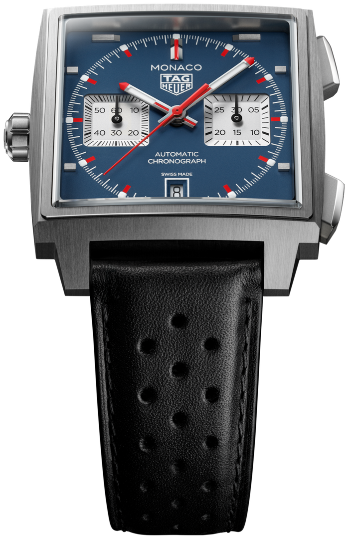 Tag Heuer Monaco Chronograph CDW2181.FC8360 - cassa titanio - cinturino pelle nero - quadrante blu con cronografo e datario