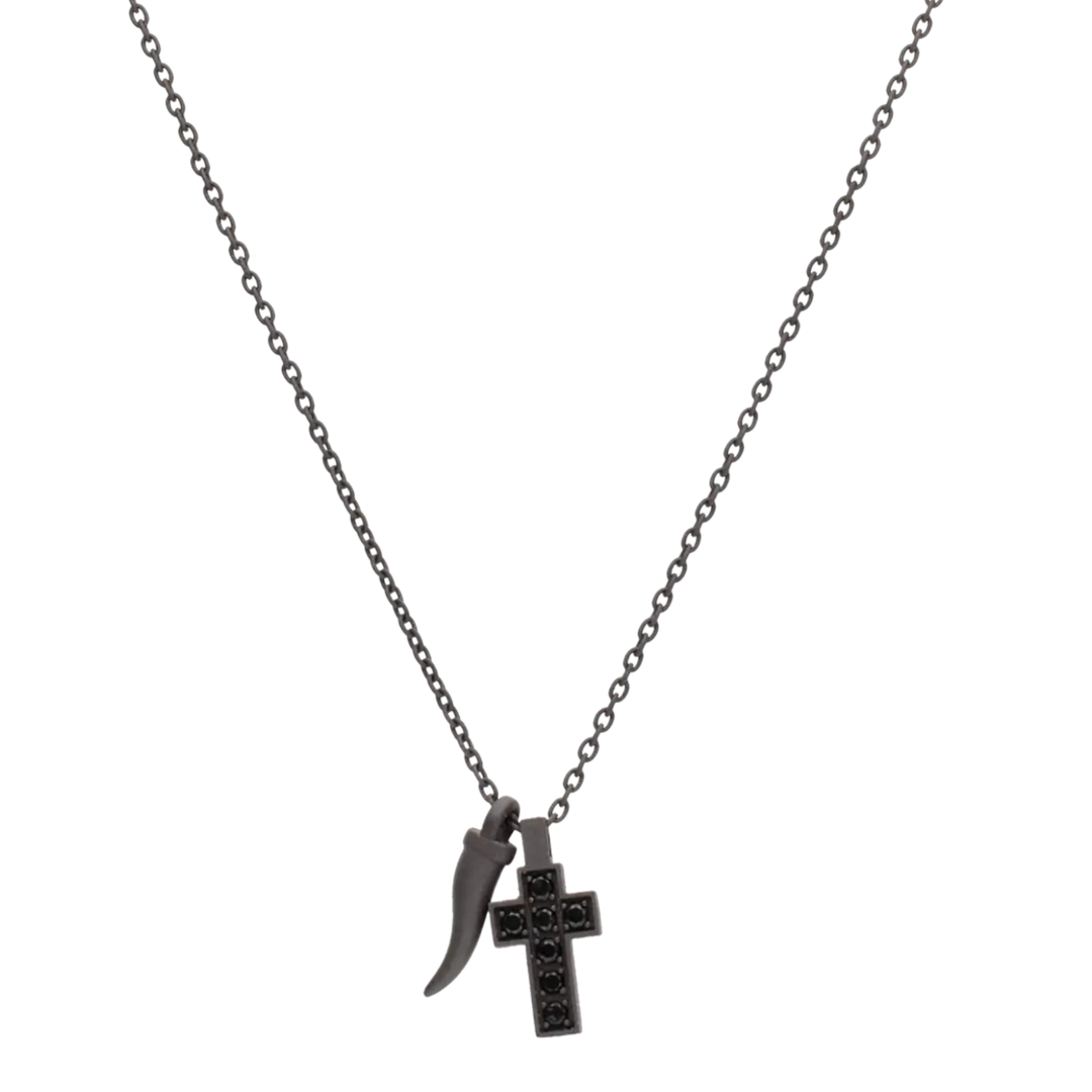 MANO|J Collana in titanio con diamanti black e oro rosso MINPENT7BCROHO