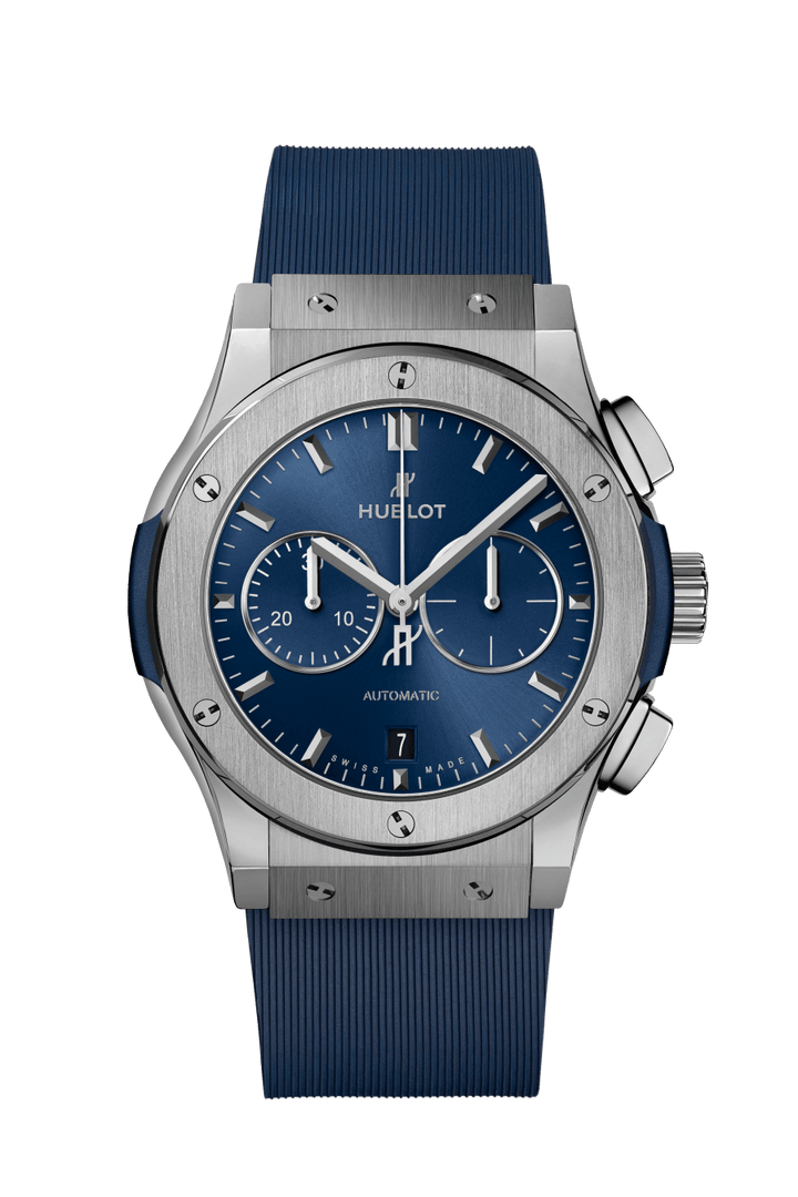 Hublot Classic Fusion Cronograph Titanium Blue 541.NX.7170.RX - cinturino caucciù blu - cassa titanio - quadrante blu con cronografo e datario