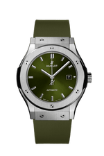 Load image into Gallery viewer, Hublot Classic Fusion Titanium Green 542.NX.8970.RX - cinturino caucciù verde scuro - cassa titanio - quadrante verde scuro con datario