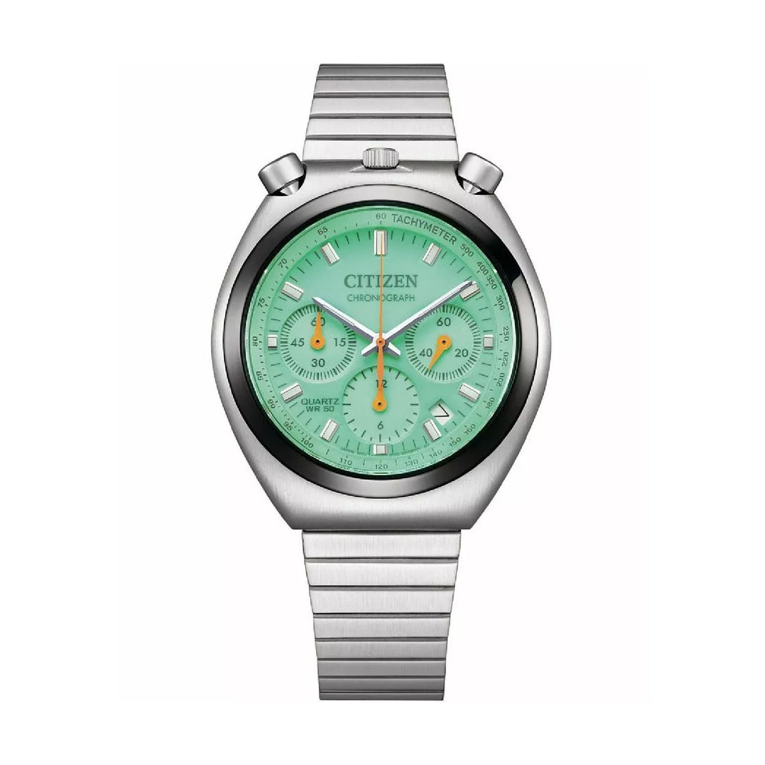 Citizen The Luminous Brothers AN3660-73X - bracciale e cassa acciaio - quadrante verde menta con datario e cronografo