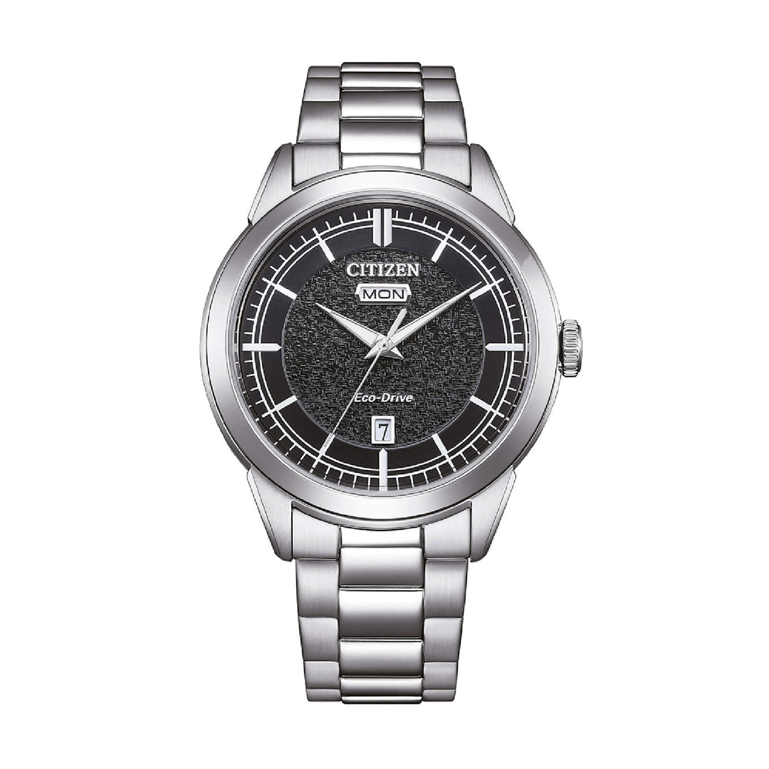 Citizen Day date AW0151-85E - bracciale e cassa acciaio - quadrante nero con datario
