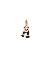 Charm Panda DoDo in oro rosa 9kt con smalto bianco e nero, design raffinato e cordino nero incluso.