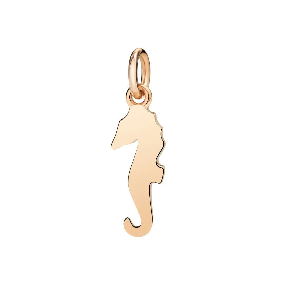 Ciondolo Cavalluccio Marino DoDo in oro rosa 9K con smalto arancione effetto madreperla, charm su cordino nero.