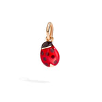 Load image into Gallery viewer, Ciondolo coccinella in oro rosa 9K con smalto rosso e nero, dettaglio colore vivace e design simpatico.
