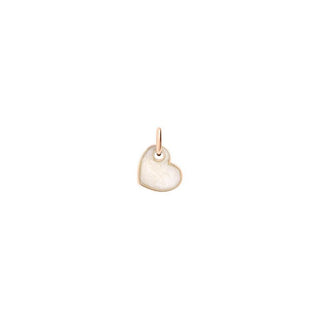 Ciondolo Cuore DoDo in oro rosa 9K con smalto bianco effetto madreperla, simbolo d'amore universale, cordino nero incluso.