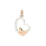 Ciondolo Cuore Silhouette in oro bianco 9K con farfalla 3D in oro rosa 9K DoDo, elegante e simbolico con cordino nero.