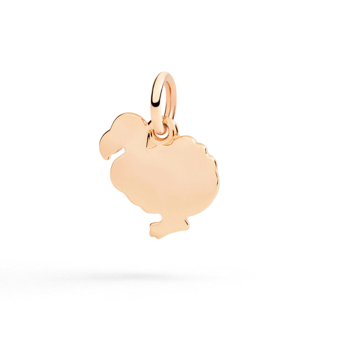 Ciondolo Dodo in oro rosa 9K, dettaglio lucido e design essenziale.