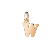 Ciondolo Lettera W DoDo in oro rosa 9K con finitura lucida, charm personalizzabile per bracciali e collane.