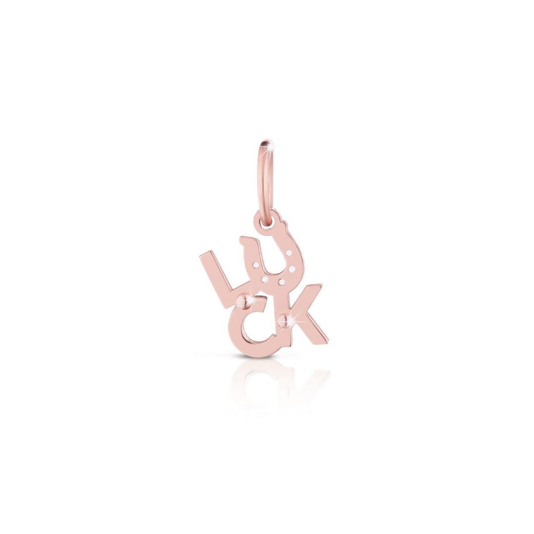 Charm con scritta luck in Oro Rosa e Argento