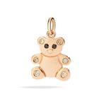 Load image into Gallery viewer, Ciondolo orsetto in oro rosa 9K con diamanti brown e black, dettaglio smalto rosso e nero.

