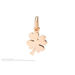 Load image into Gallery viewer, Ciondolo quadrifoglio in oro rosa 9K, dettaglio lucido e design delicato.
