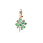 Load image into Gallery viewer, Ciondolo quadrifoglio in oro rosa 9K con 13 tsavoriti light, dettaglio colore verde brillante e design raffinato.
