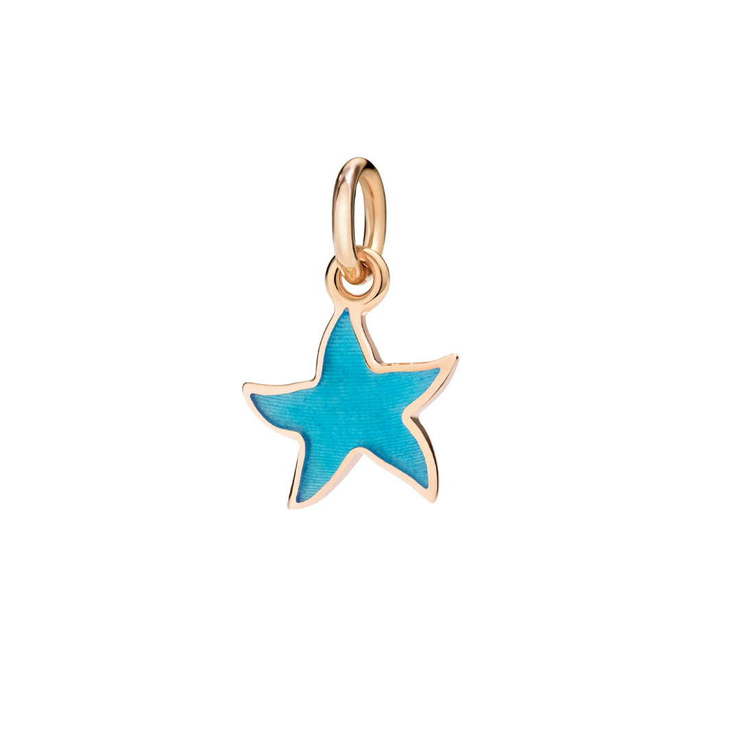 Ciondolo stellina in oro rosa 9K con smalto turchese, dettaglio colore brillante e design delicato.