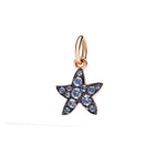 Load image into Gallery viewer, Ciondolo Stellina DoDo in oro rosa 9K con 13 zaffiri azzurri, charm stella marina su cordino nero.
