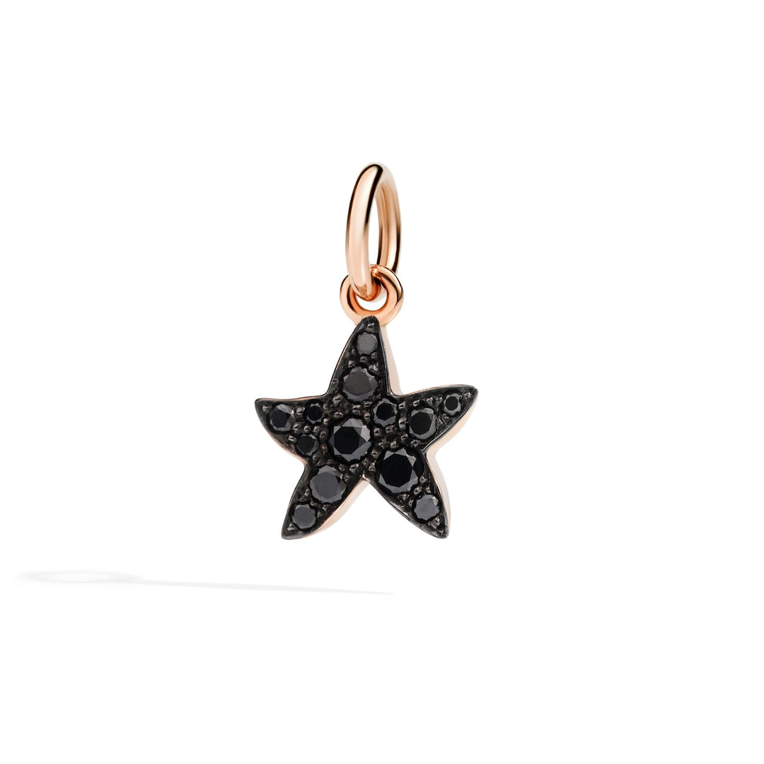 Ciondolo Stellina DoDo in oro rosa 9K con diamanti neri trattati, charm stella marina su cordino nero.