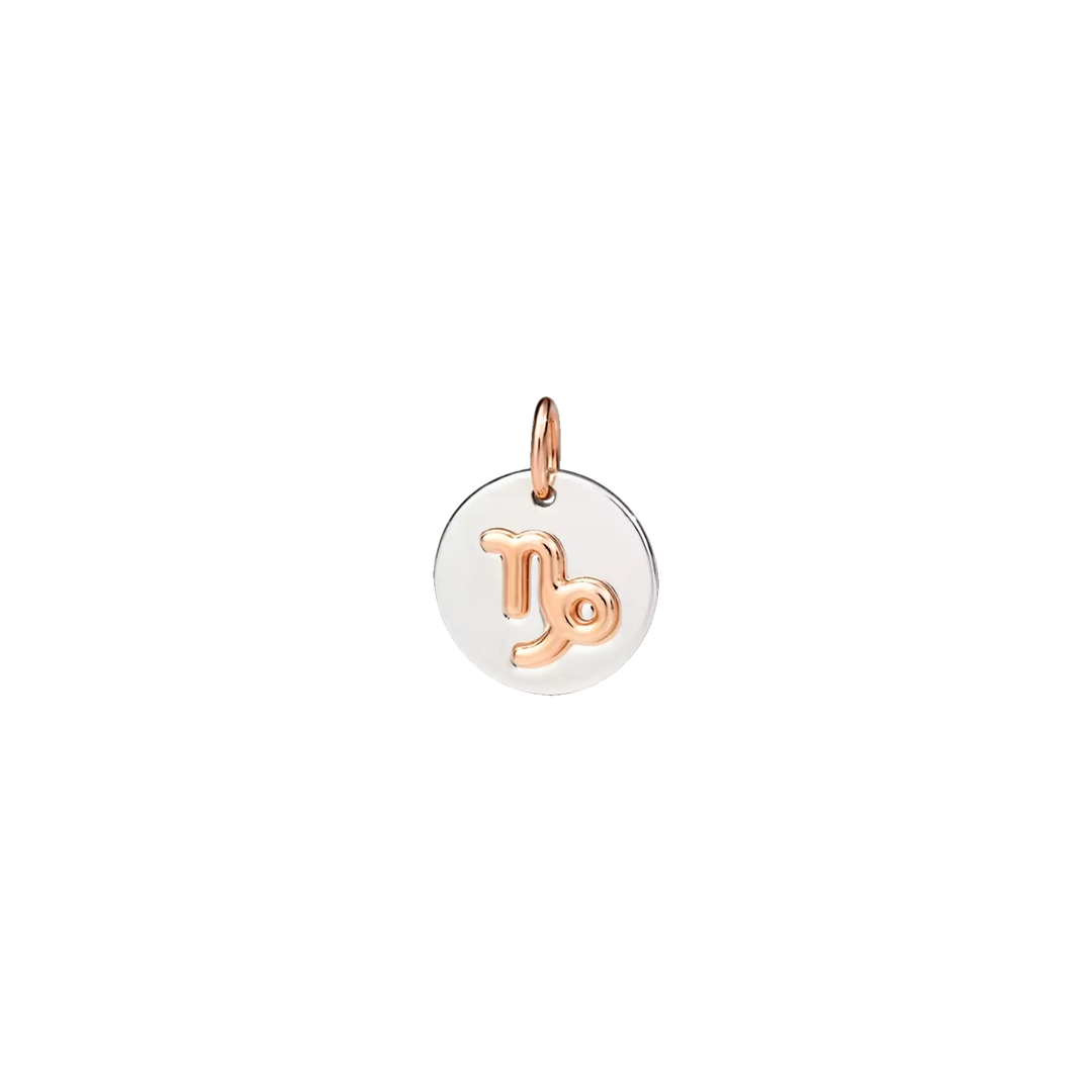 Ciondolo Zodiaco Capricorno DoDo in argento 925 e oro rosa 9K, simbolo di ambizione e determinazione, con cordino nero incluso.