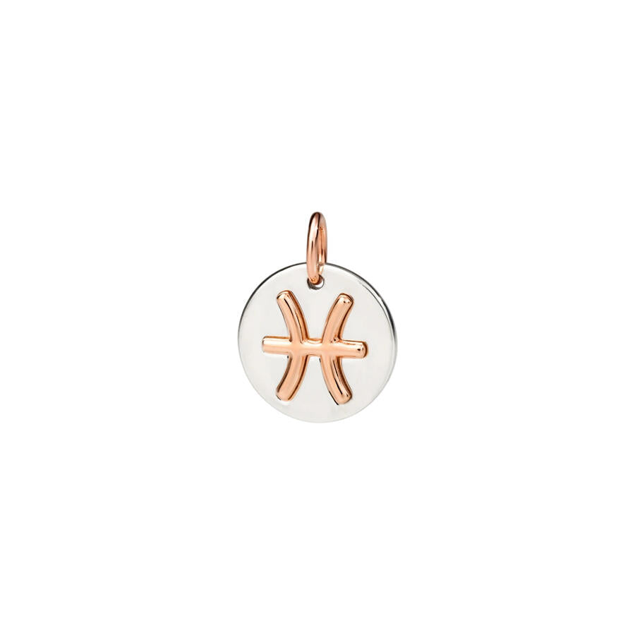 Ciondolo Zodiaco Pesci DoDo in argento 925 e oro rosa 9K, simbolo di sensibilità e empatia con cordino nero incluso.