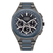 Citizen Attesa Spaceship F950 DLC Blue Limited Edition con cassa in Supertitanio nero e blue da 44 mm e lunetta ceramica ottagonale.