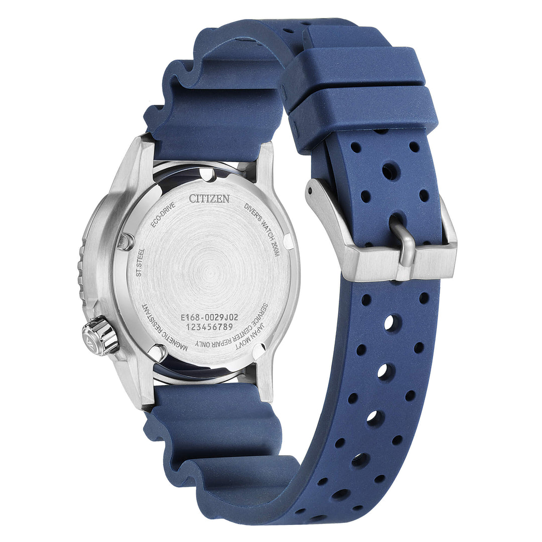 Cinturino in caucciù blu resistente ad acqua e immersioni.