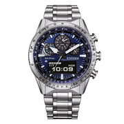 Citizen Promaster Skyhawk JV2000-51L con cassa in acciaio da 43 mm e quadrante blu combinato analogico-digitale.