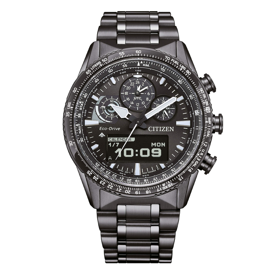 Citizen Promaster Skyhawk JV2005-58E con cassa in acciaio IP nero da 43 mm e quadrante combinato nero.